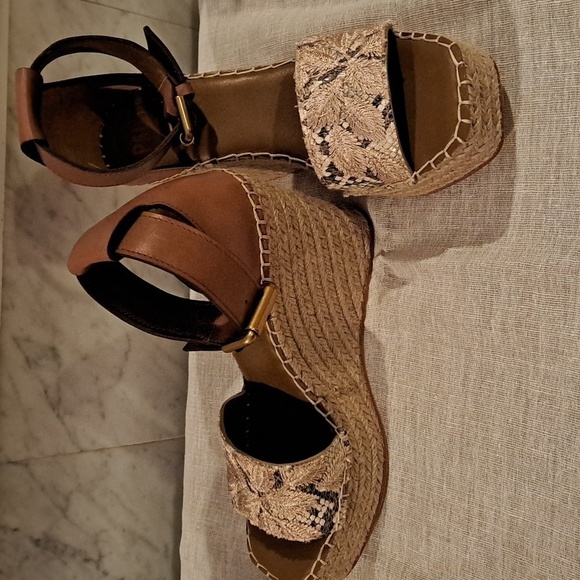 Paige Tan Color Embroidered Victoria Wedge Espadrille Sandals - Picture 2 of 7